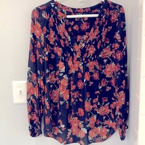 Lucky Brand Black and Red Floral Blouse